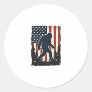 Vintage Bigfoot American Flag Forest Vector Design Classic Round Sticker