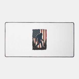 Vintage Bigfoot American Flag Forest Vector Design Desk Mat