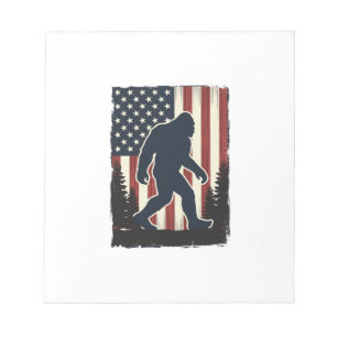 Vintage Bigfoot American Flag Forest Vector Design Notepad