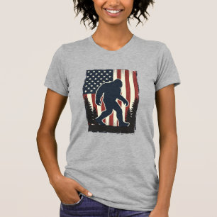 Vintage Bigfoot American Flag Forest Vector Design T-Shirt