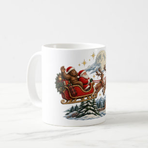 Vintage Bigfoot Christmas Sleigh Ride with Santa Coffee Mug