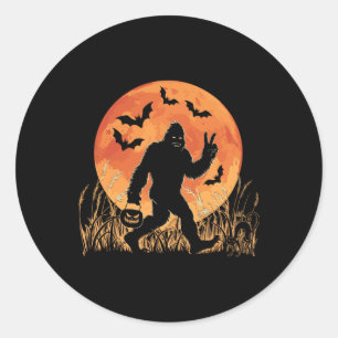 Vintage Bigfoot Pumpkin Halloween Moon Silhouette Classic Round Sticker