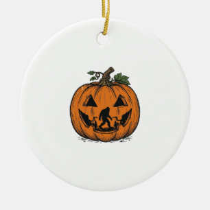 Vintage Bigfoot Pumpkin Halloween Vector Design_1 Ceramic Ornament