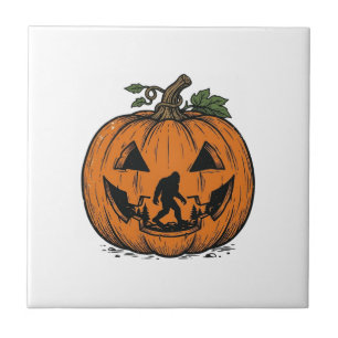 Vintage Bigfoot Pumpkin Halloween Vector Design_1 Ceramic Tile