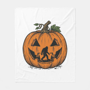Vintage Bigfoot Pumpkin Halloween Vector Design_1 Fleece Blanket