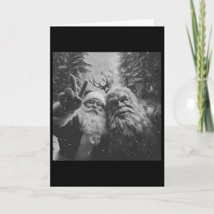 Vintage Bigfoot Santa Claus Selfie Christmas  Card