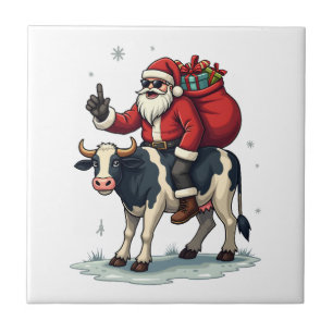 Vintage Bigfoot Santa Riding Cow Christmas Funny F Ceramic Tile