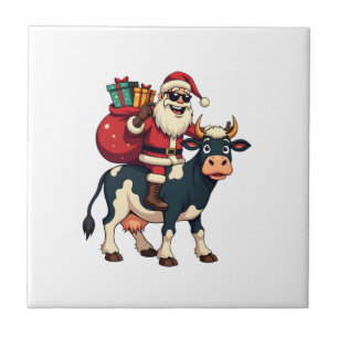 Vintage Bigfoot Santa Riding Cow Christmas Funny F Ceramic Tile