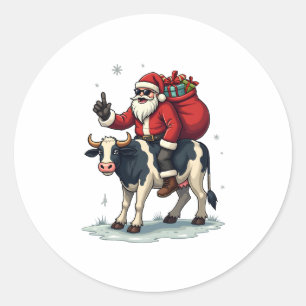 Vintage Bigfoot Santa Riding Cow Christmas Funny F Classic Round Sticker