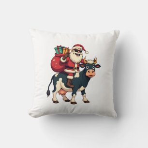 Vintage Bigfoot Santa Riding Cow Christmas Funny F Cushion