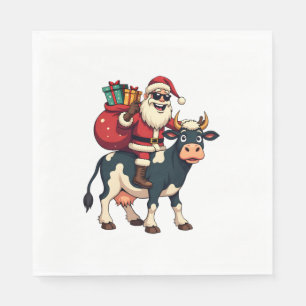 Vintage Bigfoot Santa Riding Cow Christmas Funny F Napkin