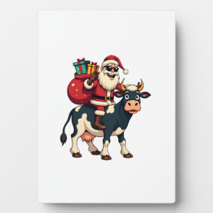 Vintage Bigfoot Santa Riding Cow Christmas Funny F Plaque