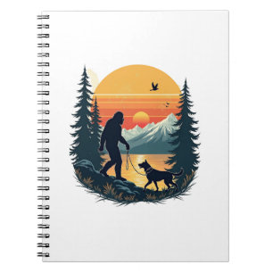 Vintage Bigfoot Walking Dog Mountain Sunset Retro  Notebook
