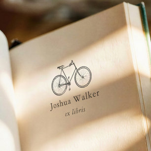 Vintage Bike Illustration Modern Ex Libris Book Rubber Stamp