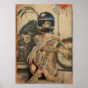 Vintage biker girl poster