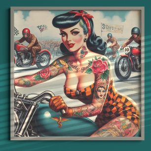Vintage Biker Pin-up Poster