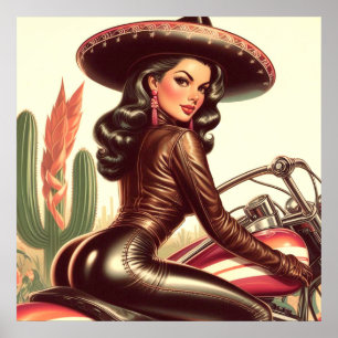 Vintage Biker Pin-up Poster