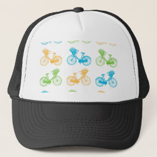Vintage bikes with basket of flowers colourful wal trucker hat