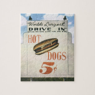 Vintage Billboard, Worlds Largest Drive In Hotdogs Jigsaw Puzzle