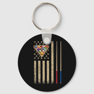 Vintage Billiard American Flag Pool Player  Key Ring