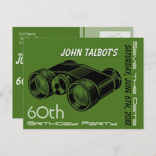 Vintage Binoculars 60th Birthday Save the Date Announcement Postcard