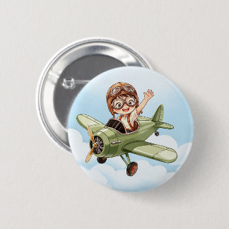 Vintage Biplane Aeroplane Boy Blue Cloud Sky 6 Cm Round Badge