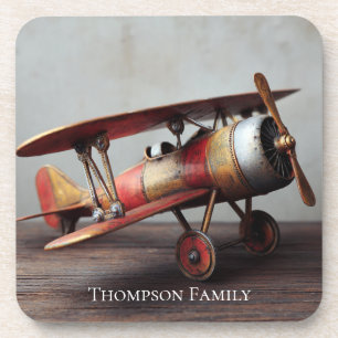 Vintage Biplane Aviation Pilot Home Bar Custom Coaster