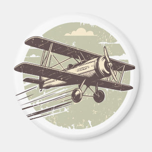 Vintage Biplane Aviator Magnet