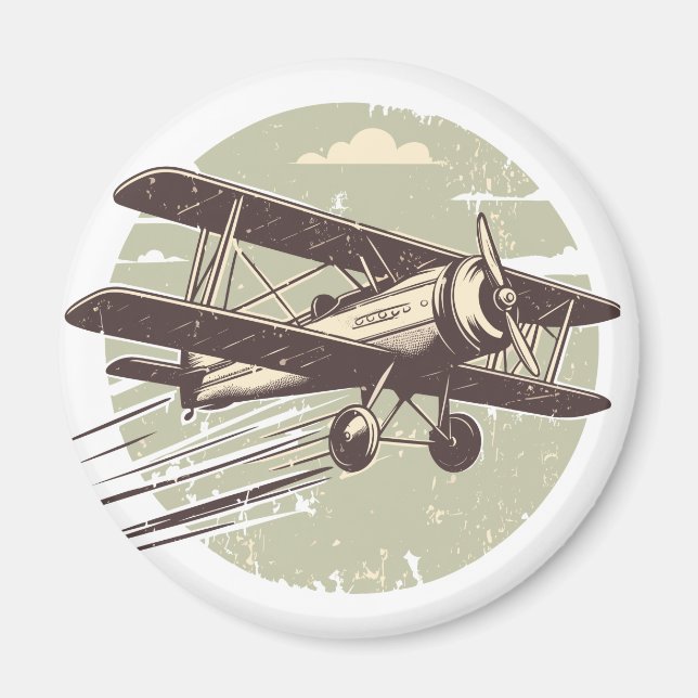 Vintage Biplane Aviator Magnet (Front)