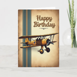 Vintage Biplane Birthday Card