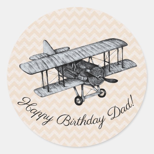 Vintage Biplane Customisable Classic Round Sticker (Front)