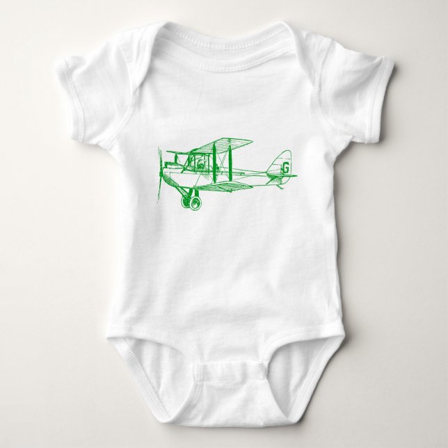 Vintage Biplane - Grass Green Baby Bodysuit (Front)