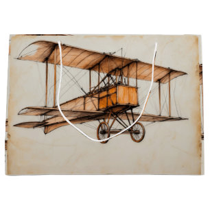 Vintage biplane large gift bag