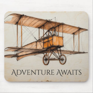 Vintage biplane mouse pad