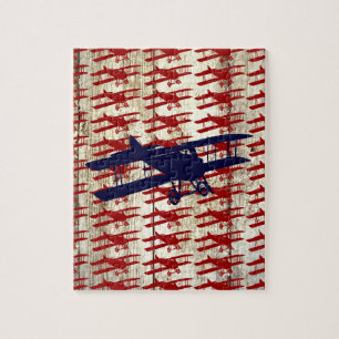 Vintage Biplane on Barn Wood Aviation Gifts Jigsaw Puzzle