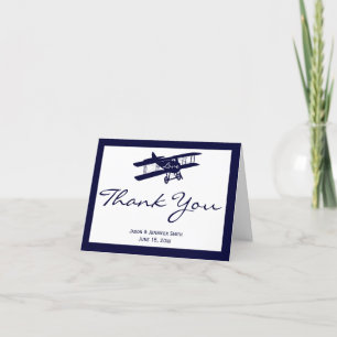 Vintage Biplane Personalized Wedding Airplane Thank You Card