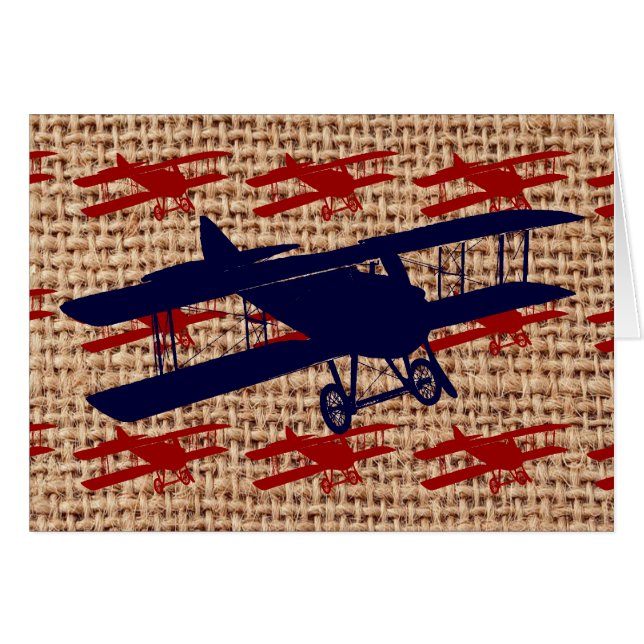 Vintage Biplane Propeller Aeroplane on Burlap Prin (Front Horizontal)