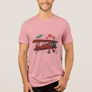 Vintage Biplane UFO Tropical Travel Shirt Design_1