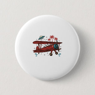 Vintage Biplane UFO Tropical Travel Shirt Design_1 6 Cm Round Badge