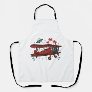 Vintage Biplane UFO Tropical Travel Shirt Design_1 Apron