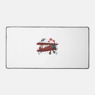 Vintage Biplane UFO Tropical Travel Shirt Design_1 Desk Mat