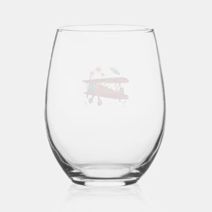 Vintage Biplane UFO Tropical Travel Shirt Design_1 Stemless Wine Glass