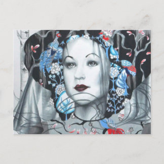 Vintage Birch Trees Peacock Art Postcard