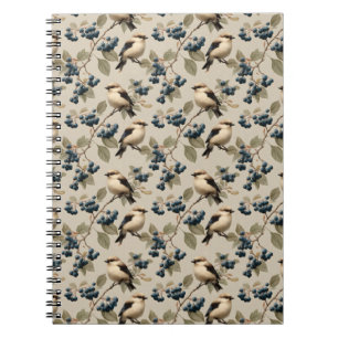 Vintage Bird and Blueberry Seamless Pattern Notebook