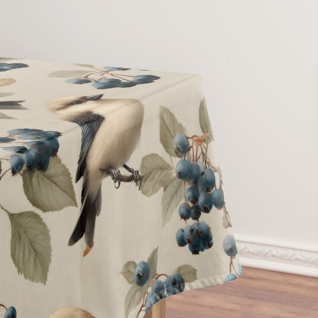 Vintage Bird and Blueberry Seamless Pattern Tablecloth (In Situ)