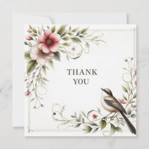 Vintage Bird And Floral Thank You Card