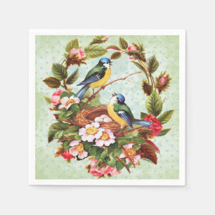 Vintage Bird and Flowers Cocktail Napkins
