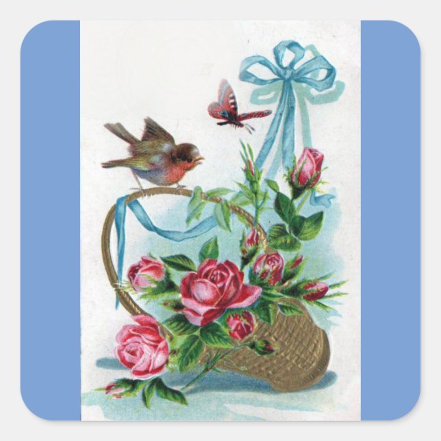 Vintage Bird And Flowers Square Sticker (Front)