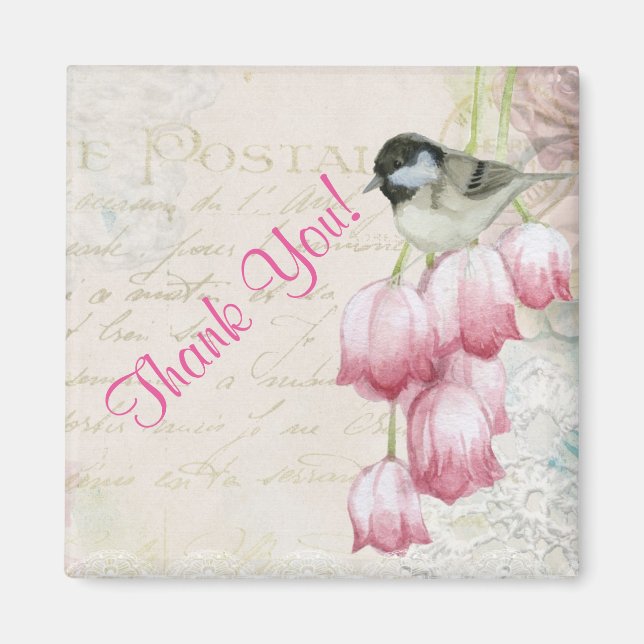 Vintage Bird and Flowers Thank You Magnet (Front)
