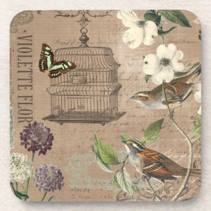 Vintage bird and garden coaster